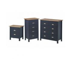 3 meubles pour chambre Betty anthracite - Table de chevet/Chiffonnier/Commode