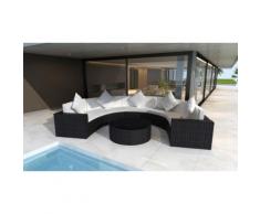 Salon jardin demi cercle en rotin - Noir