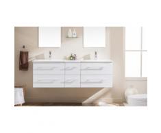 Lezio - ensemble meuble + 2 vasques + 2 miroirs pour salle de bain - Blanc