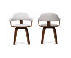 Chaise design pivotante simili-cuir blanc et bois foncé