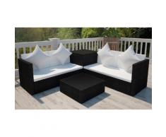 Salon de jardin en polyrotin avec coffre de rangement - Noir