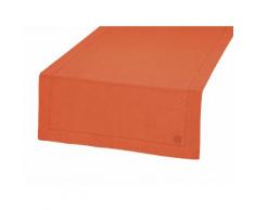 Chemin de table - lin déperlant - uni, brodé, orange 050x200 cm