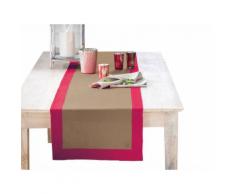Chemin de table - lin déperlant - bicolore sable et rouge basque 050x180 cm