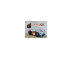 Pack complet Lit enfant Voiture Racing Bleue Lit Matelas Parure Couette Oreiller