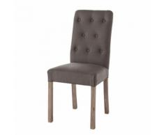Chaise capitonnée en lin et pacanier taupe grisé Elizabeth
