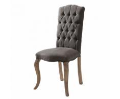 Chaise capitonnée en lin et frêne grise Chloé
