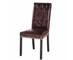 Chaise capitonnée en cuir et bois marron Elizabeth