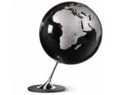 Globe terrestre design noir/argent sur socle chromé - Objet à poser