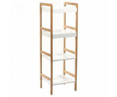 Etagère de Salle de bain 4 niveaux - Bambou - Blanc - Accessoires de bain
