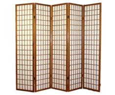 Paravent japonais Shoji en bois brun foncé de 5 pans -PEGANE- - Objet à poser