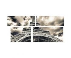 Tableau Multi Panneaux Tour Eiffel sur toile 140x70 cm gris et noir - Décoration murale
