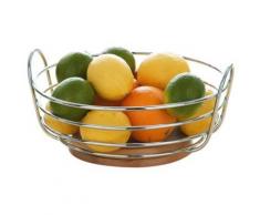 PREMIER HOUSEWARES CORBEILLE À FRUITS RONDE MÉTAL CHROMÉ BASE EN BOIS D'HÉVÉA - linge de table et décoration
