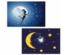 Toile de décoration murale x2 LED tableau illuminé motif fée/lune DEC04013 - Décoration murale