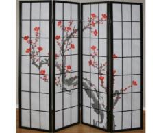Paravent 4 panneaux japonais en bois noir 176x175cm PAR06014 - Objet à poser