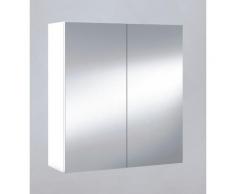Miroir de salle de bain avec rangements 2 portes en blanc brillant, 65 x 60 x 21 cm -PEGANE- - Miroir