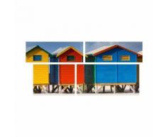 Tableau Multi Panneaux Cabane de plage sur toile 140x70 cm bleu et rouge - Décoration murale