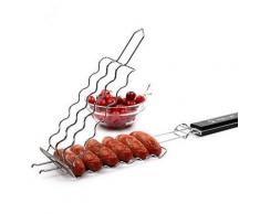 Alpexe Grille barbecue brochette ou saussice en inox et manche en bois - Accessoires appareil de cuisson