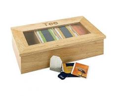 Aps boîte à thé en bois (rubberwood) environ 33,5 x 20 cm hauteur 9 cm - 4 compartiments avec fenêtre pour kuvertierte sachets - Accessoires de rangement