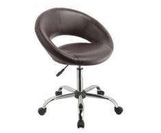 Tabouret chaise de bureau à roulette en cuir PU marron BUR09040 - Objet à poser