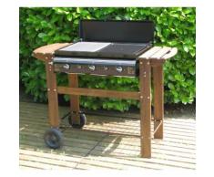 Barbecue gaz 3 brûleurs en fonte émaillée sur chariot bois 68x46cm MISSOURI
