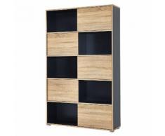Armoire de bureau avec 5 portes coulissantes L120cm H196cm SLIDE Anthracite/Chêne 196cm