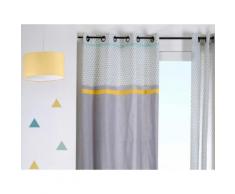 Rideau tamisant oeillets coton parement triangle scandinave multico 135x260cm ISOCELE Céladon