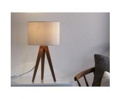 Lampe à poser trépied en bois et abat jour cylindre en tissu blanc Kullen 44cm