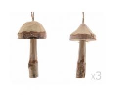 Set de 6 suspensions champignons en bois D.5xH.9cm BRUT