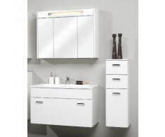 Meuble sous-vasque 1 tiroir avec vasque en marbre NEVILLE Avec armoire + demi-colonne 90 cm