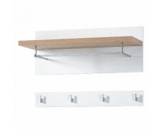 Penderie murale 4 accroches 1 tringle en métal et bois TOP Blanc/Chêne