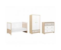 Chambre bébé trio lit + commode à langer + armoire décor chêne et textile OLYMPE