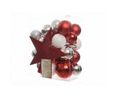 Set de 32 boules de Noël+cimier de sapin coloris/tailles assortis XMAS Rouge/Blanc