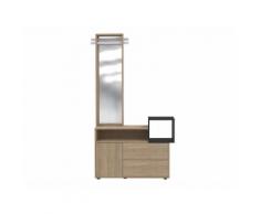 Meuble d'entrée en bois 3 portes avec miroir L100cm Chêne