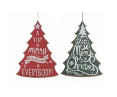 Set de 2 suspensions forme sapin bois MDF Merry Xmas coloris assortis 30x40cm CAMP