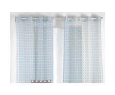 Voilage à œillets polyester motif carreau rosace céladon/blanc 135x260cm SUOMI