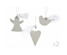 Set de 6 suspensions figurines et cœur en porcelaine blanc 10x6x3cm PURE