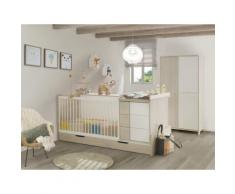 Chambre bébé lit évolutif + tiroir + armoire finition décor pin blanchi SACHA