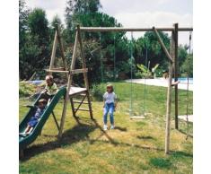 Portique en bois 1 toboggan, 2 balançoires, 1 corde CIHB,