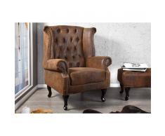 Nilmex Fauteuil CHESTERFIELD à oreilles en coloris marron look antique