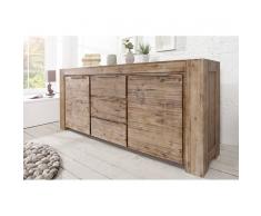 Nilmex Enfilade moderne 2 portes et 3 tiroirs en bois massif coloris naturel