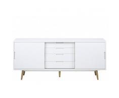 Leylina Enfilade moderne à 2 portes et 4 tiroirs en bois massif coloris blanc laqué