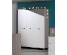 Leylina Armoire contemporaine à 3 portes ouvrantes pour chambre bébé coloris greige blanc