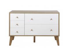 Leylina Enfilade design scandinave en bois massif de couleur chêne et blanc