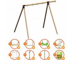 Portique bois évolutif TRIGANO 2,50 m. 4 enfants - 9 agrès inclus