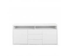 DOLIDOO Enfilade à 2 portes et 3 tiroirs en bois mdf coloris blanc laqué
