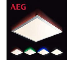 AEG Plafonnier LED blanc Ã intensitÃ© rÃ©glable par tÃ©lÃ©commande, changement de couleur CCT, fonction veille, changement de couleur indirecte RVB rÃ©tro-Ã©clairÃ© 42 x 42 cm, W, 2600 lumens, 2700-6500 Kelvin, mÃ©tal, 32 W, sable blanc