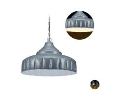 Relaxdays Lampe suspension de cuisine industrielle pour salle de bains et salle de sÃ©jour vintage E27 Gris et blanc 151 x 56 cm