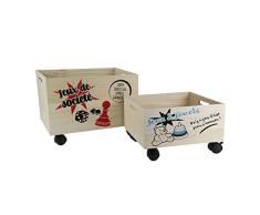 LA BOITE A BT6682 Cagette de Rangement avec Roulette - 2 pcs, Bois, Beige-Rouge Beige Bleu, 40 x 31 x 29 cm