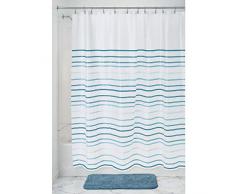 iDesign Lindy Stripe Rideau Douche, Grand Rideau de Bain en EVA, Blanc et Bleu