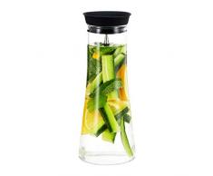 Relaxdays 10023434 Carafe Cylindre, cruche 1 Litre, INOX, pichet en Verre, jus, thé glacé, Eau, Bec verseur, Transparent, élément